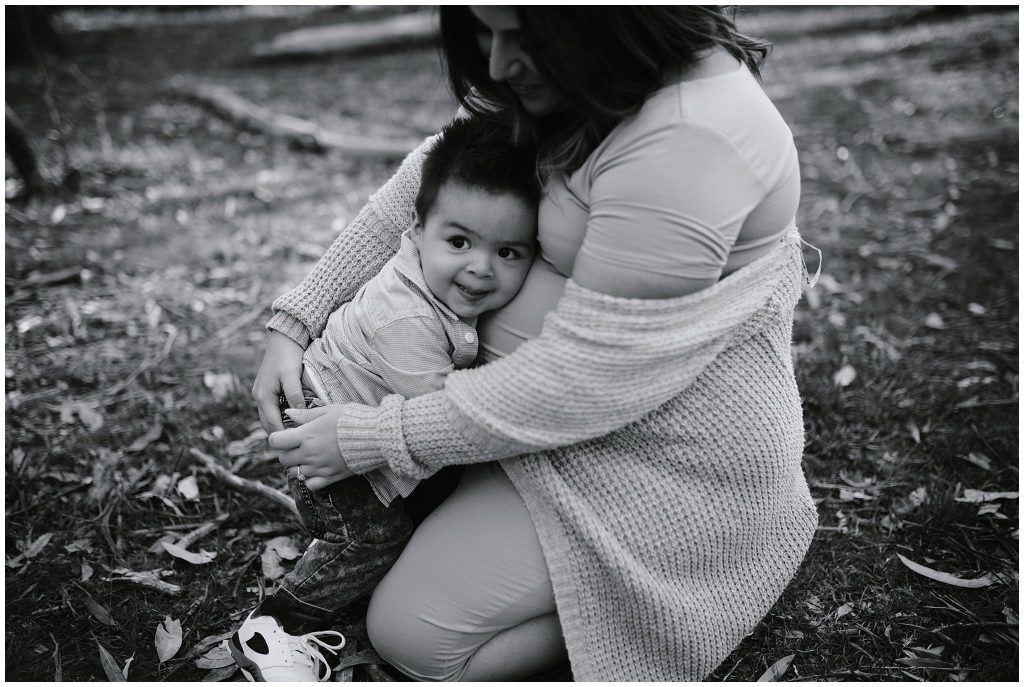 mother expecting with son