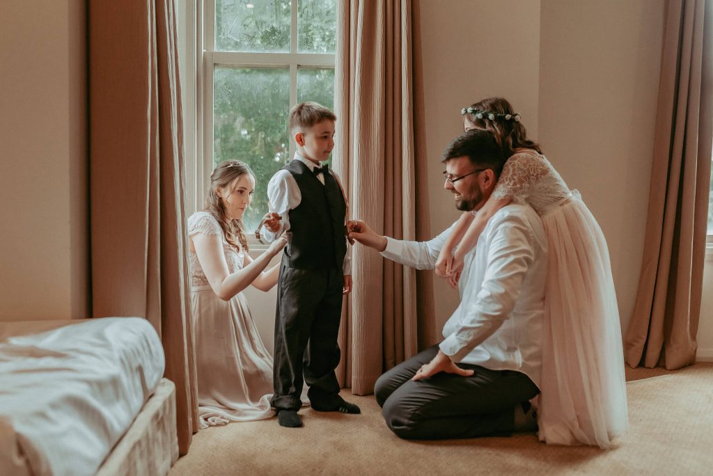 Family getting ready for their wedding