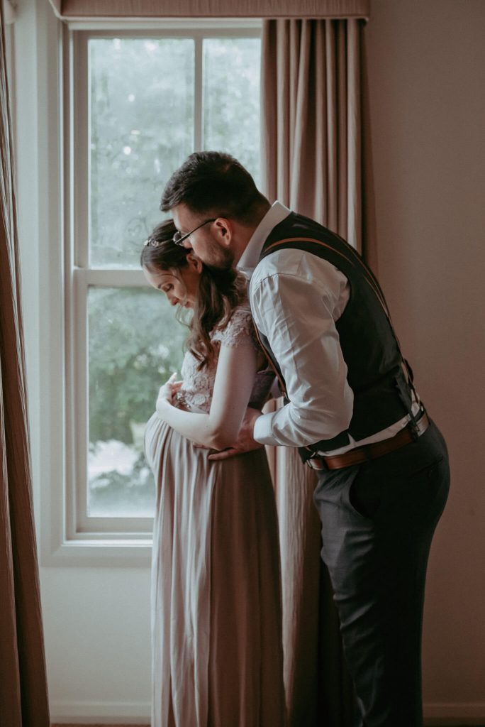 wedding couple getting ready for their wedding ceremony